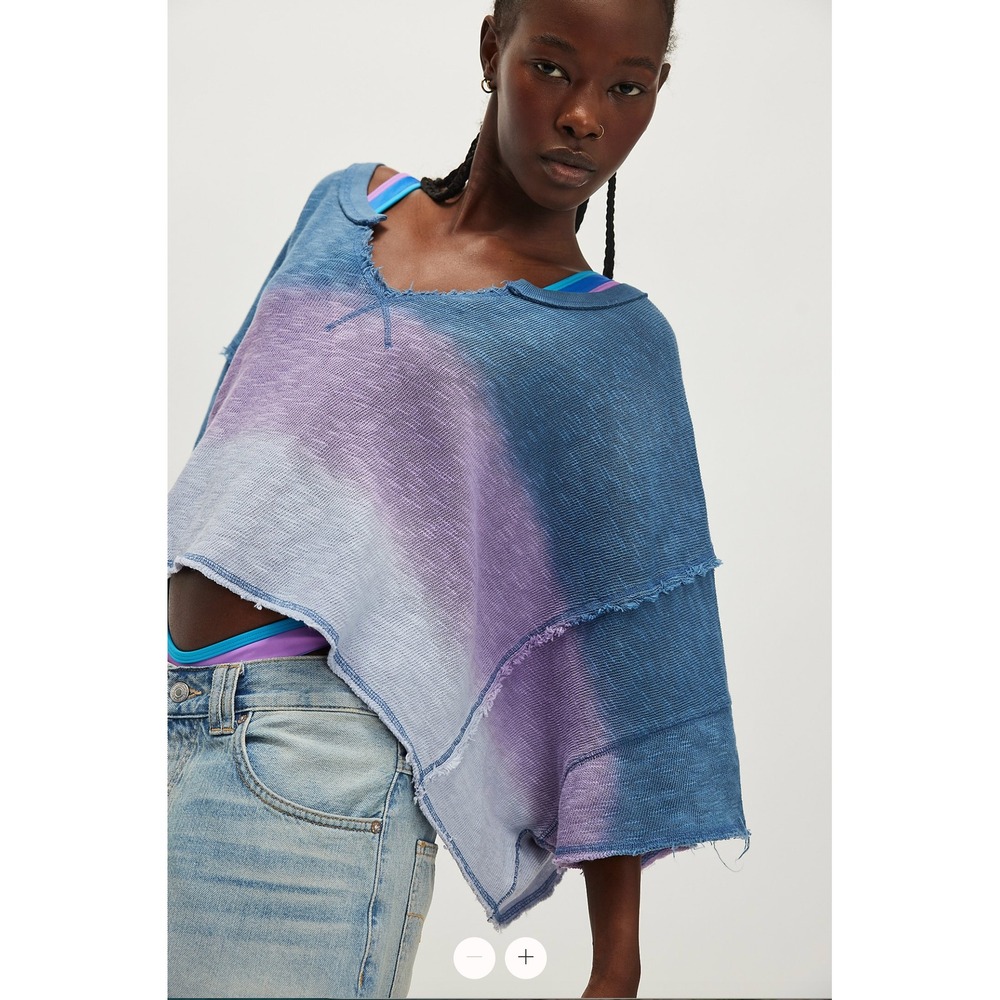 Free People Out From Under Blue Purple Ombre Raw Hem Waffle Knit Top